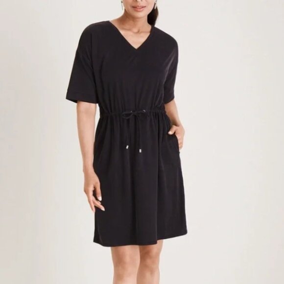 Chico's Zenergy Black Short Sleeve Sport Dress Drawstring Waist Chico's 2 - Picture 1 of 10